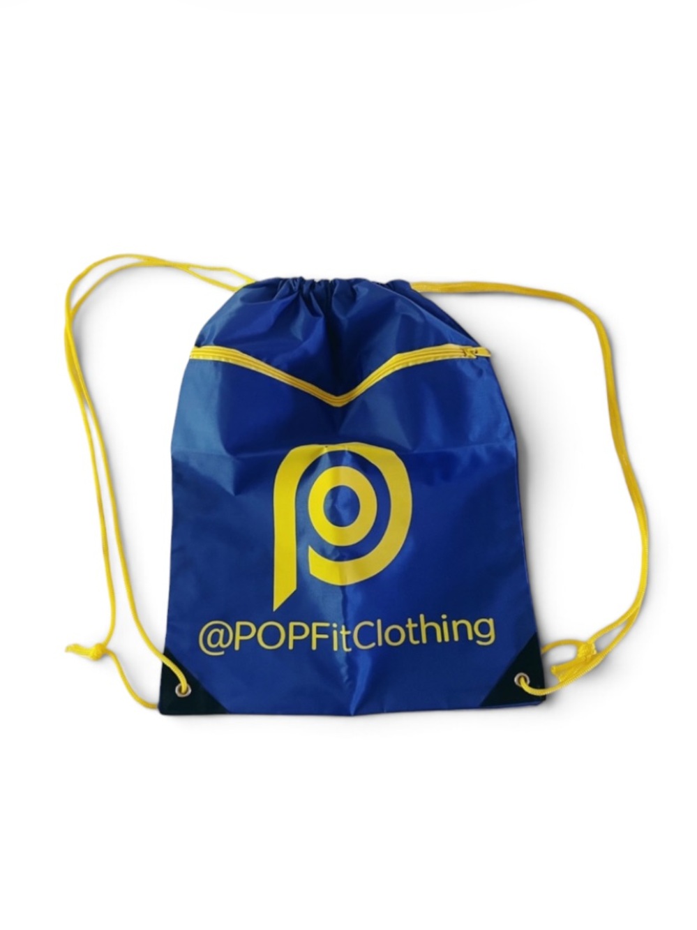 New POP FIT Blue Yellow Drawstring Zipper Gym Bag Tote